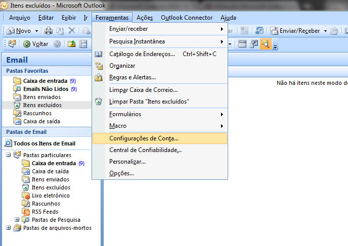Passo 01 - Configuração de E-mail Outlook 2007